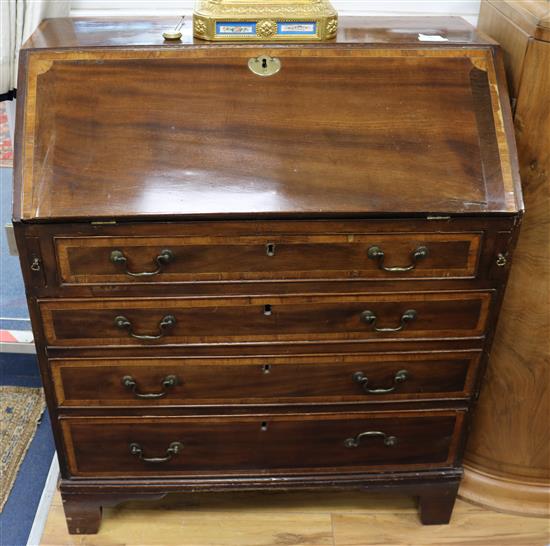 A George III satinwood banded mahogany bureau, W.2ft 7in.